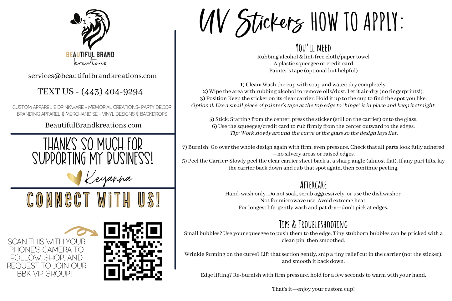 UV STICKER | Beautiful Brand Kreations ™